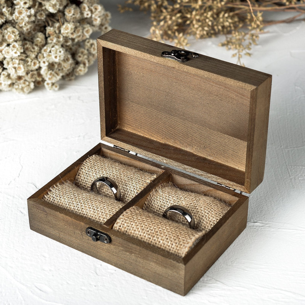 NewNest Australia - AW BRIDAL Wedding Ring Box Wooden Ring Bearer Holder Box Rustic Engagement Ring Box Gift Engraved Ring Box Wedding Decor for Ceremony Rustic Wood + Rectangular 