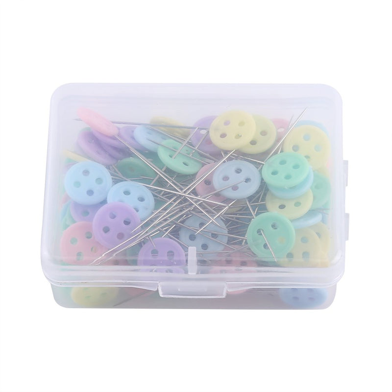 100pcs Flat Head Pins Straight Pins Sewing Pins Patchwork Quilting Pins Fine DIY Tool Sewing Accessories with Plastic Storage Box for Fabric Button Colored Heads Quilting Pins(Button Model) Button Model - NewNest Australia