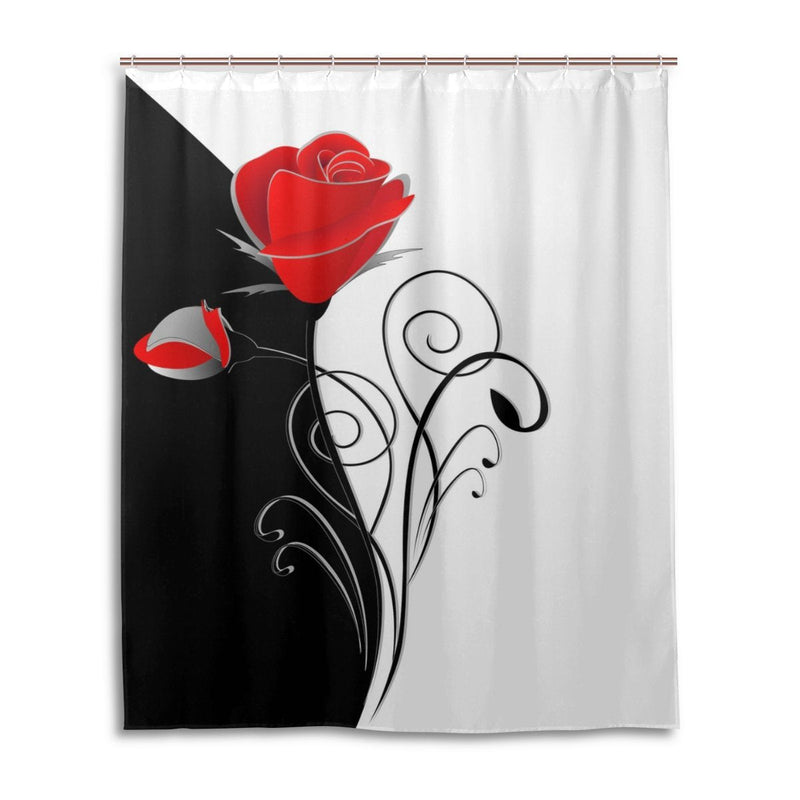 ALAZA U Life Vintage Floral Red Flowers Rose Black White Decorative Shower Curtain Curtains for Bathroom Tub 60 x 72 inch - NewNest Australia