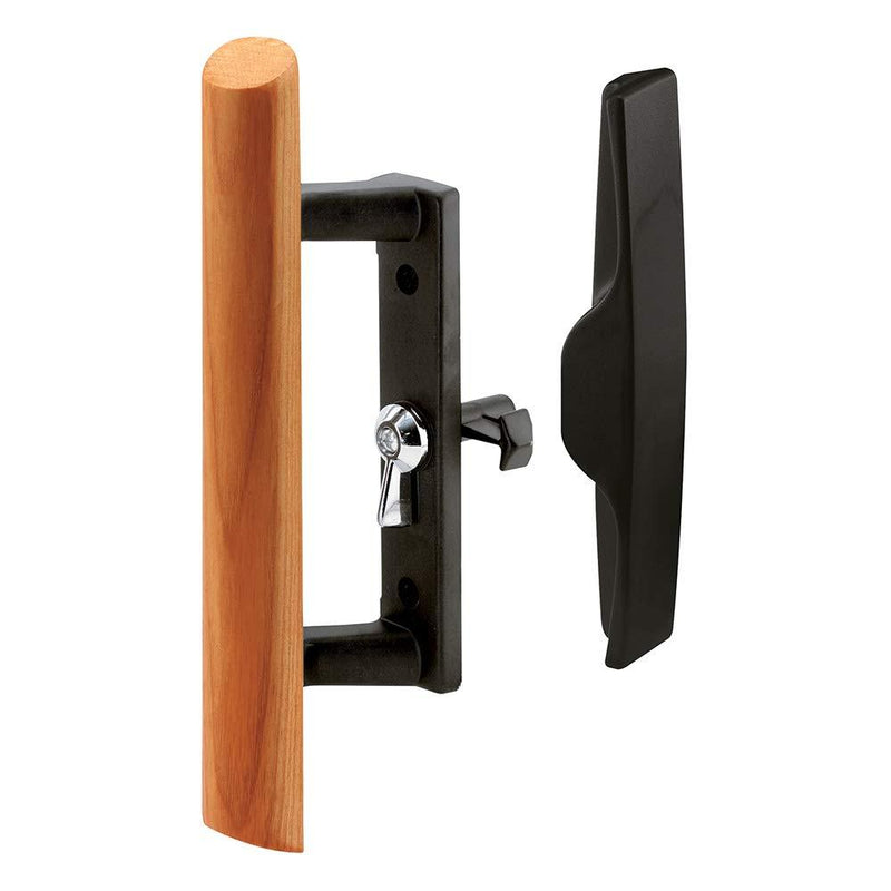 Prime-Line MP1095 Sliding Door Handle, 3-1/2 in, Diecast & Wood, Black, Hook Style, Internal Lock, 1 Set - NewNest Australia