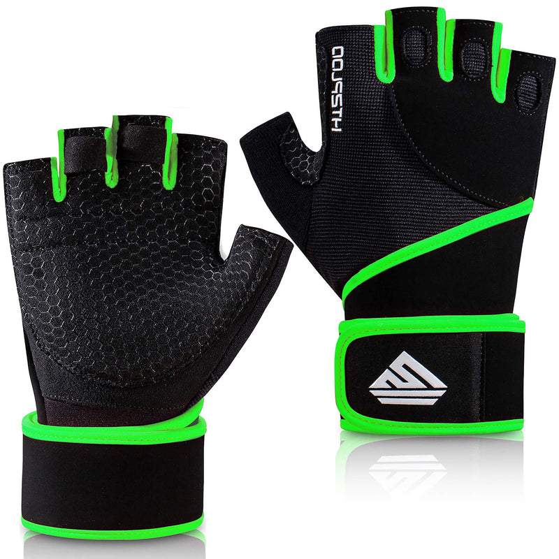 HTZPLOO Workout Gloves Gym Gloves Weight Lifting Gloves for Men Women with Full Palm Pad ,Strong Wrist Wraps Support,Enhanced Grip,for Fitness,Training,Weightlifting,Exercise Black&Green X-Large - NewNest Australia
