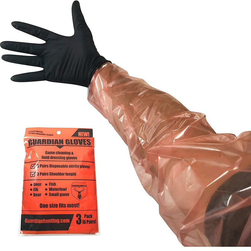 Guardian Hunting Deer Gutting Gloves Field Dressing Gloves with Long and Short Gut Glove Combo Pack (Black/Orange, 3 Pack (6 Pairs)) - NewNest Australia