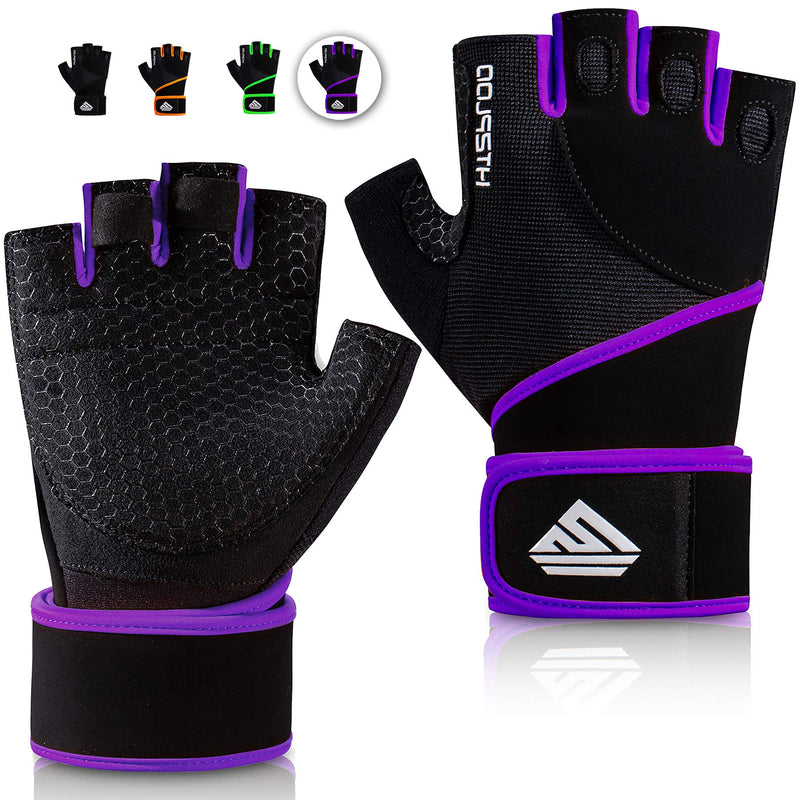 HTZPLOO Workout Gloves Gym Gloves Weight Lifting Gloves for Men Women with Full Palm Pad ,Strong Wrist Wraps Support,Enhanced Grip,for Fitness,Training,Weightlifting,Exercise Black&Purple Medium - NewNest Australia