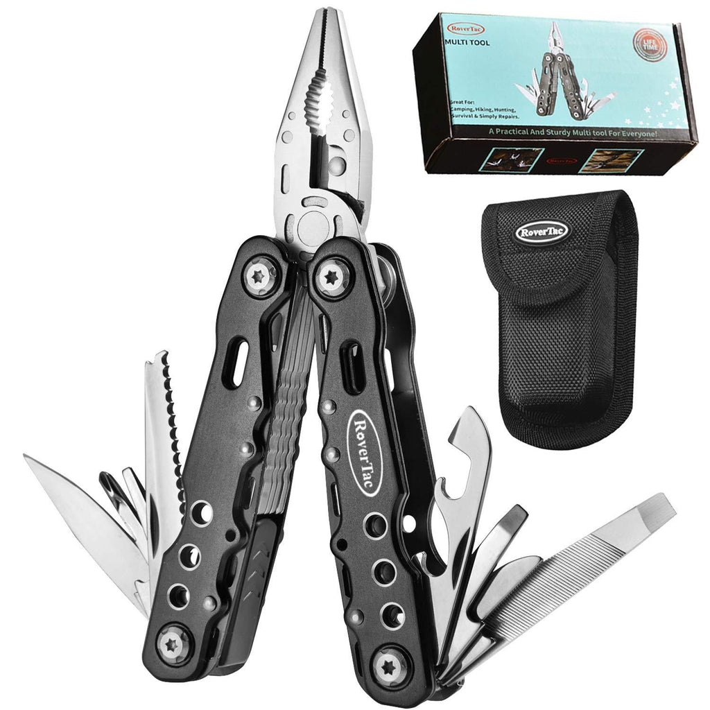 RoverTac Multitool Pocket Knife Camping Tool Fishing Pliers Safety Lock 12 in 1 Knife Screwdriver Bottle Opener Saw Durable Sheath Unique Gifts for Men Women Black - NewNest Australia