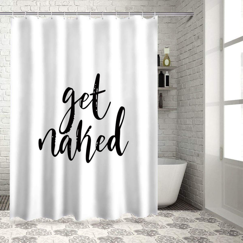 Z&L Home White Shower Curtains Bathroom Decorations-Get Naked Black Script Shower Curtain with Hooks Polyester Fabric 72x72Inches - NewNest Australia