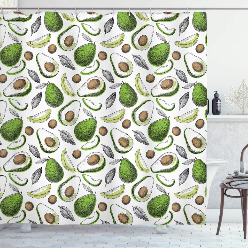 Lunarable Vegetables Shower Curtain, Organic Avocado Leaves Detox Antioxidant Lifestyle Stay Young Print, Cloth Fabric Bathroom Decor Set with Hooks, 70" Long, Lime Green - NewNest Australia