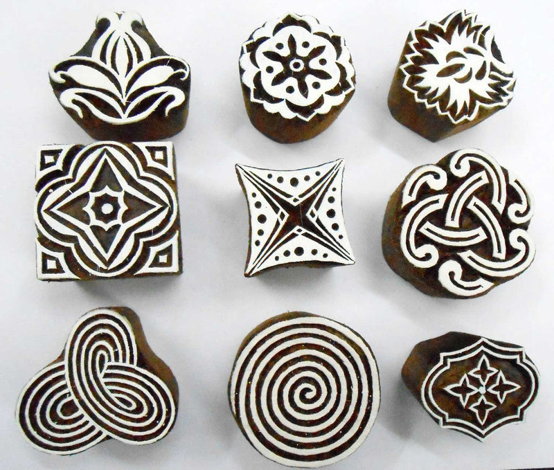 Wholesale Lot of 9 Wooden Block Stamps for Textile Printing/Scrapbooking/Henna Tattoo Set # 2015 - NewNest Australia