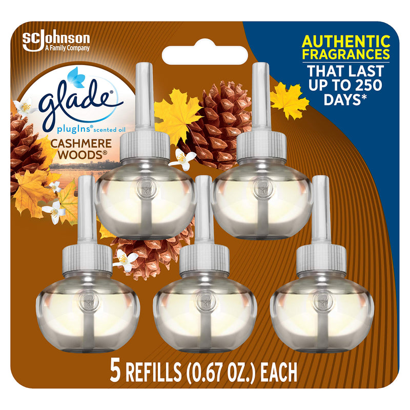 Glade PlugIns Refills Air Freshener, Scented and Essential Oils for Home and Bathroom, Cashmere Woods, 3.35 Fl Oz, 5 Count Cashmere Woods (2) 0.67 Fl Oz (Pack of 5) - NewNest Australia