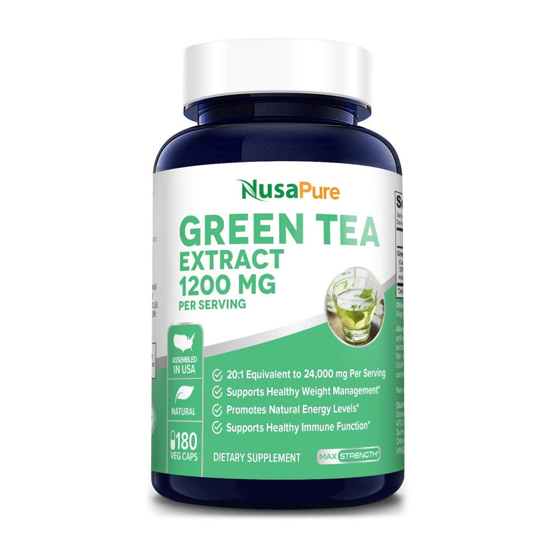 Green Tea Extract 98% 1200mg with EGCG 180 Vegan Capsules (Non-GMO & Gluten Free) Extract 20:1 Equivalent to 24000mg Green Tea Per Serving - Max Potency - NewNest Australia