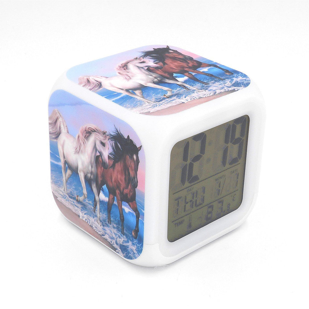 NewNest Australia - EGS New White Brown Horse Animal Digital Alarm Clock Desk Table Led Alarm Clock Creative Personalized Multifunctional Battery Alarm Clock Special Toy Gift for Unisex Kids Adults 