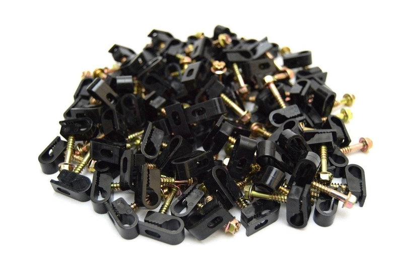 100 pcs Single Black Mounting Flex Clips w/Strain Relief Screw RG6 RG59 - NewNest Australia