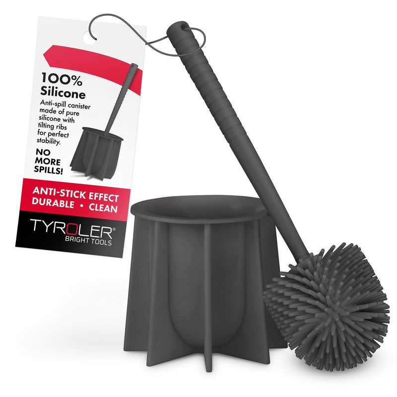 Tyroler Bright Tools Toilet Brush Set Made of 100% Silicone, Anti-Stick Effect Bristle Toilet Bowl Brush and Holder Fit All Toilets & Bathrooms (Gray) Gray - NewNest Australia