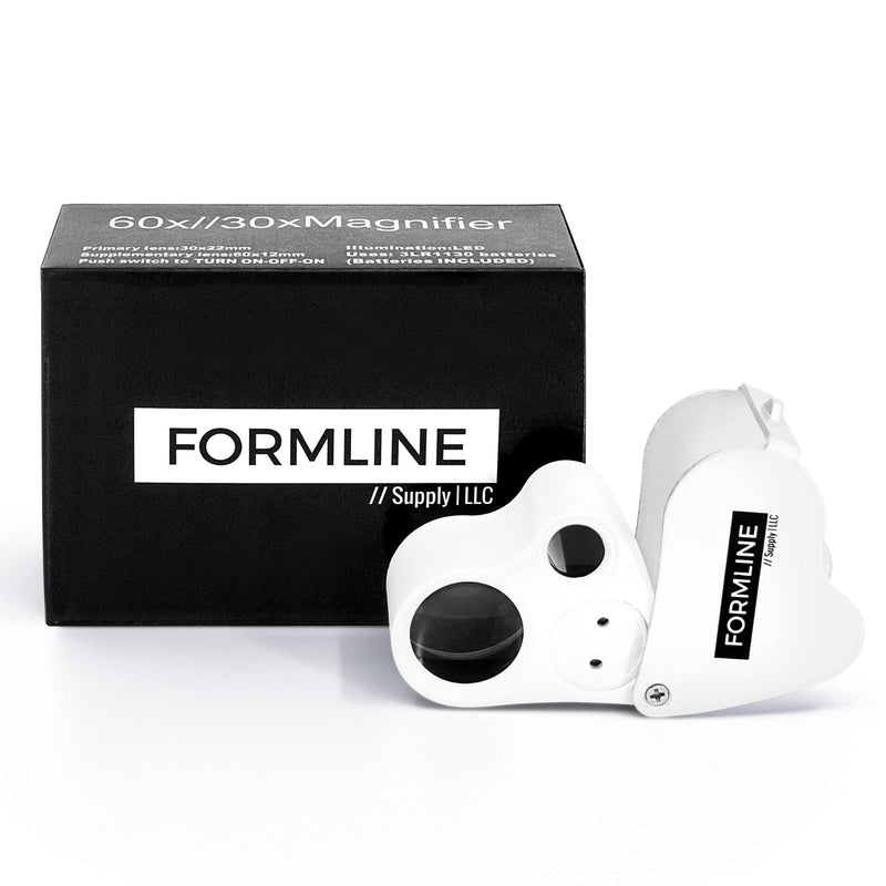 Formline LED Illuminated Jewelers Loupe / Trichome Scope (60x + 30x Lens) - Magnifier Made for Gardening, Jewelry, Antiques, Coins, Rocks, Stamps, Hobbies, Watches, Photos and Science (White/Silver) White - NewNest Australia