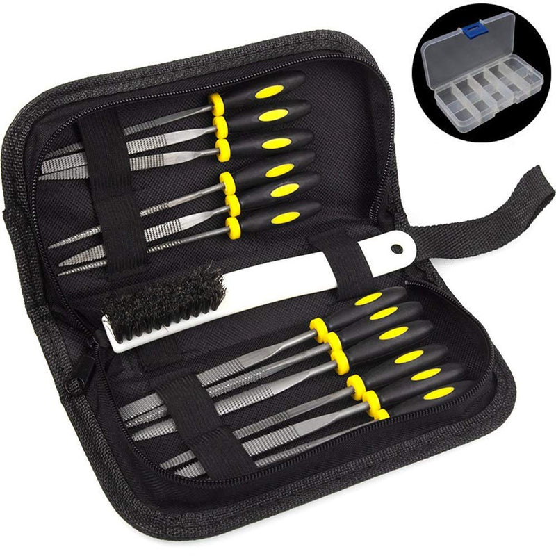 ADVcer Wood Rasp File Kit - 12 Assorted Small Metal Needle Files Set with Bristle Brush and Hand Strap Carrying Case (Rasps included 2 Sizes of Flat, Pointed Flat, Round, Half Round, Square, Triangle) - NewNest Australia