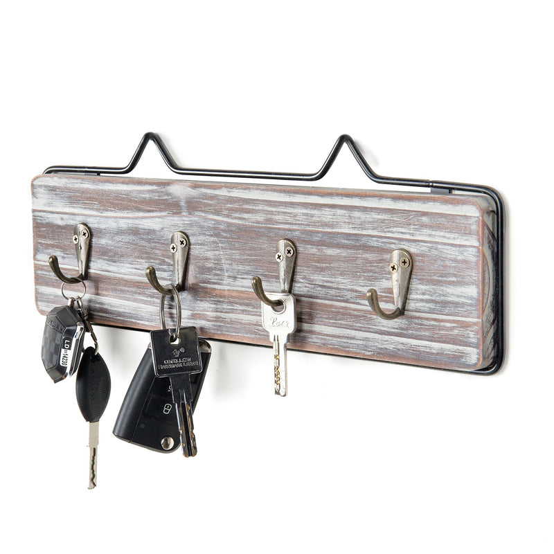 NewNest Australia - MyGift Wall-Mounted Torched Wood w/Black Metal Frame Entryway Key Hook Rack 