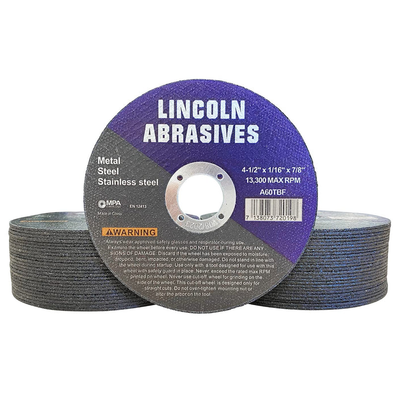 50 Pack 4-1/2" Cut-Off Wheels Lincoln Abrasives 1/16" Metal & Stainless Steel - NewNest Australia