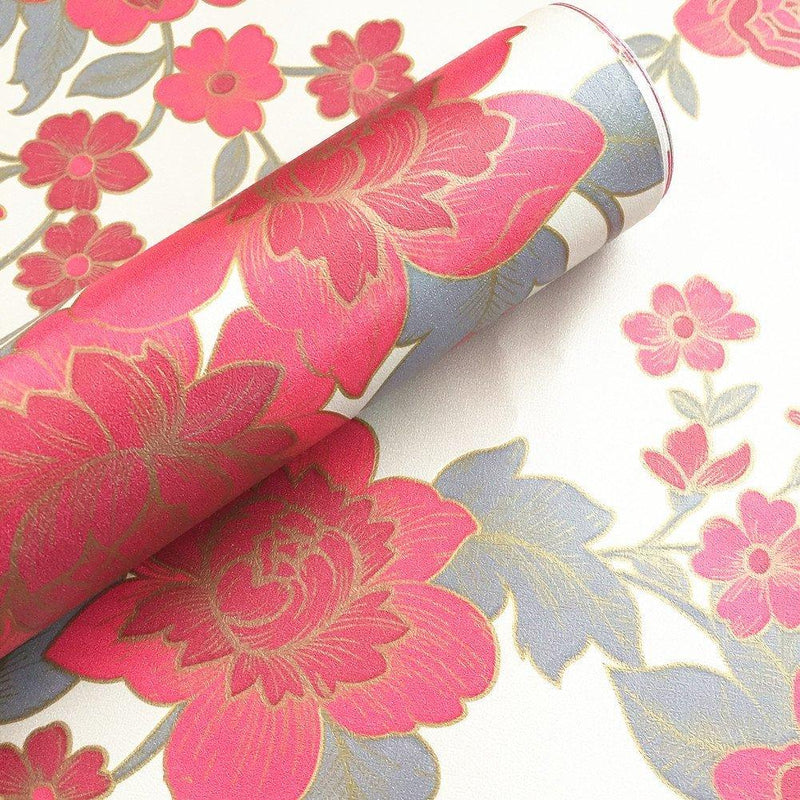 NewNest Australia - BESTERY Vintage Floral Adhesive Paper Vinyl Shelf Liner Peel Stick Dresser Drawer Sticker Home Deco 17.7inch by 118inch (Red) Red 