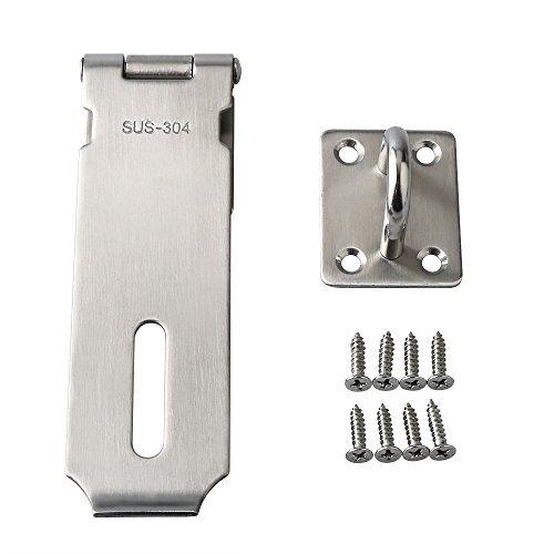 Door Locks Hasp Latch,COOLOGIN 4Inch Stainless Steel Packlock Clasp Hasp, Safety Door Gate Bolt Lock Latches Buckle with 8PCS Mounting Screws(Silver) - NewNest Australia