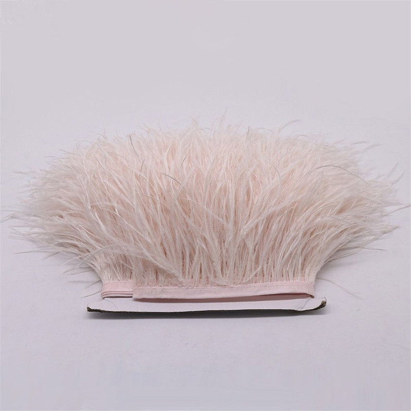FQTANJU 2 Yards Soft & Natural Ostrich Feathers Fringe Trims Ribbon Used for Dress, Sewing, Craft Clothing, Lighting Decoration, Clothing DIY, etc. (Beige) Beige - NewNest Australia