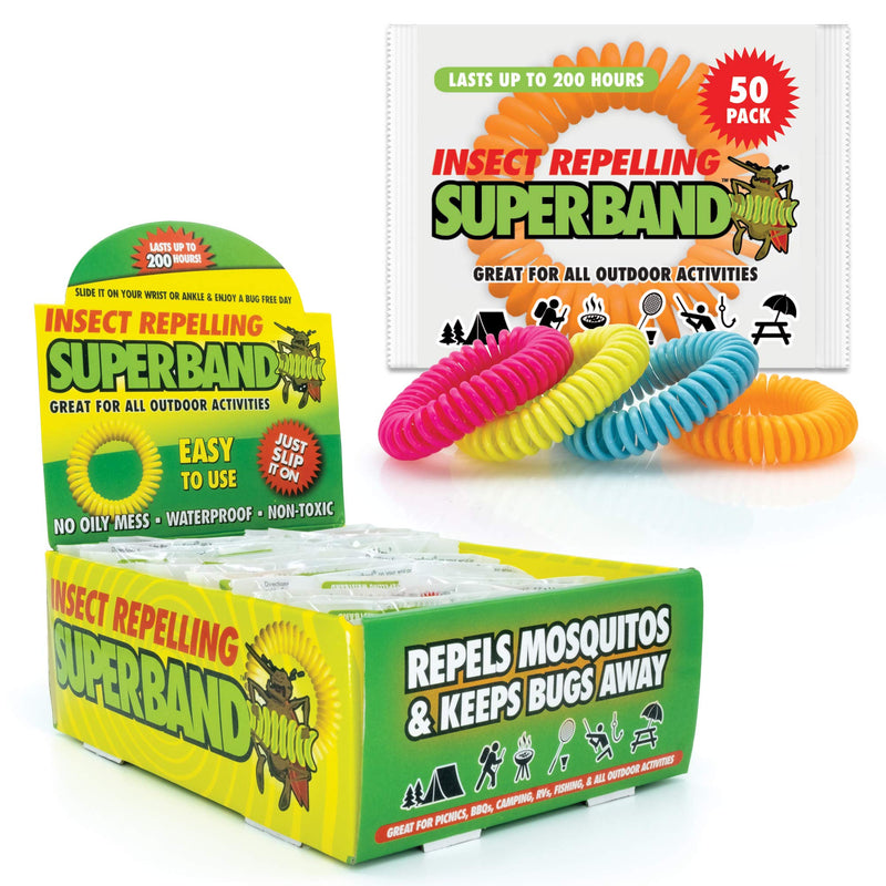 Superband Mosquito Repellent Bracelets for Adults & Kids - Pack of 50 - Long Lasting, Natural Bug and Insect Repellent Bracelet - Waterproof, Individually Wrapped, Deet-Free Bands - Neon - NewNest Australia