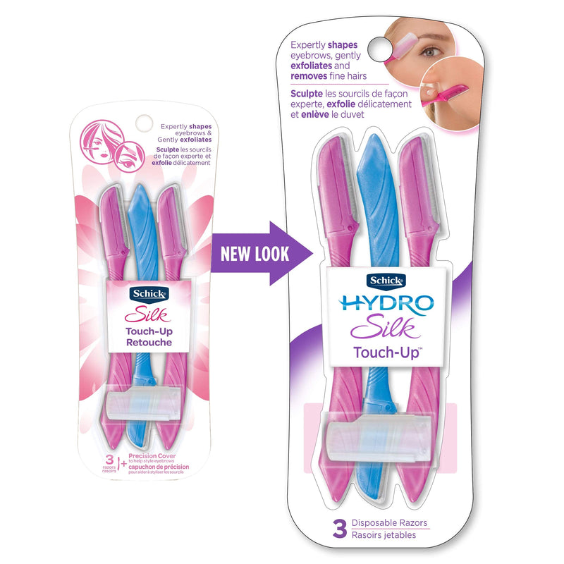 Schick Hydro Silk Touch-Up Multipurpose Exfoliating Dermaplaning Tool, Eyebrow Razor, and Facial Razor with Precision Cover, 3 Count (Packaging May Vary) - NewNest Australia