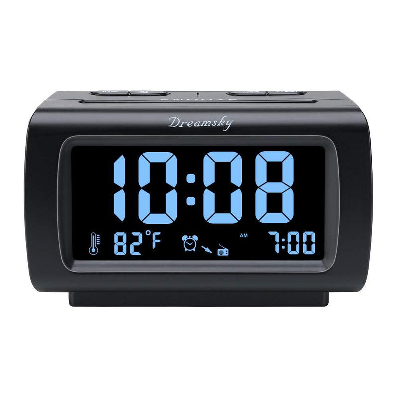 NewNest Australia - DreamSky Decent Alarm Clock Radio with FM Radio, USB Port for Charging, 1.2 Inch Blue Digit Display with Dimmer, Temperature Display, Snooze, Adjustable Alarm Volume, Sleep Timer. Black 