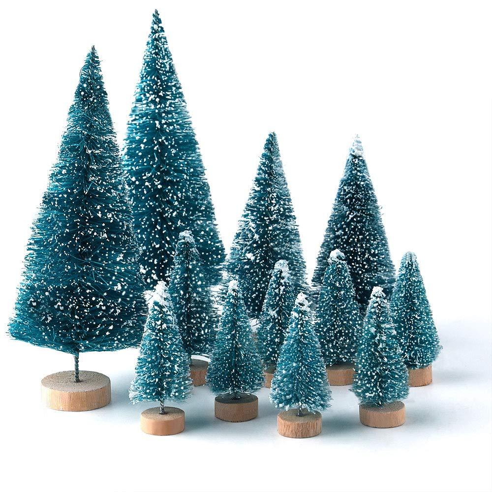 NewNest Australia - KUUQA 28Pcs Mini Model Snow Frost Trees Bottle Brush Trees Plastic Winter Snow Ornaments Tabletop Model Trees for DIY Room Decor Home Table Top Decoration Diorama Models Blue-green 2 