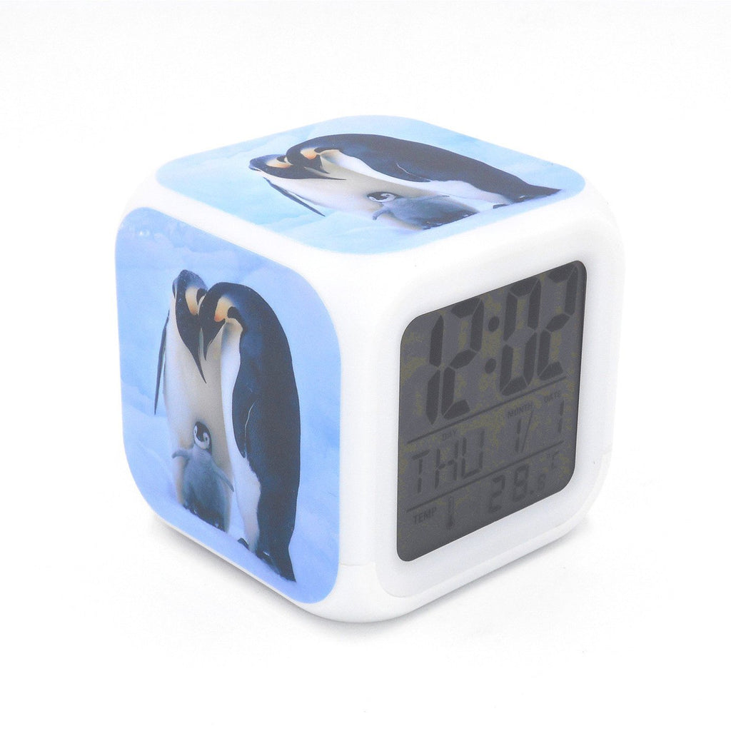 NewNest Australia - BoFy Led Alarm Clock Emperor Penguin Family Animal Pattern Personality Creative Noiseless Multi-Functional Electronic Desk Table Digital Alarm Clock for Unisex Adults Kids Toy Gift 