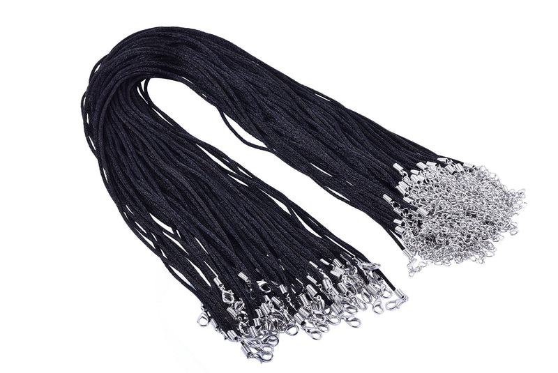KONMAY 50pcs Black Satin Silk Necklace Cord 2.0mm/18'' with 2'' Extension Chain Lead&Nickel Free 18'' - NewNest Australia