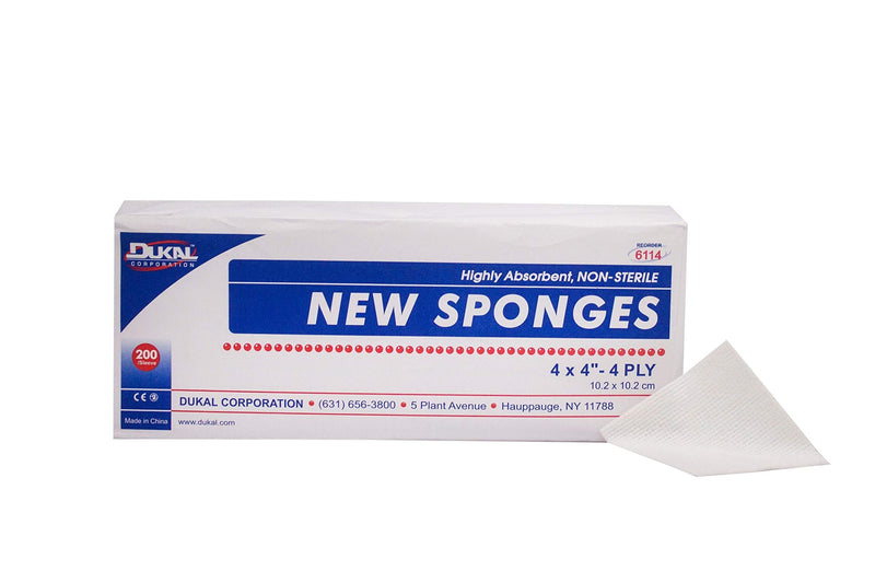 Dukal 6114 Non-Woven New Sponge, Non-Sterile, 4" x 4", 4-Ply, White (Bag of 200) - NewNest Australia