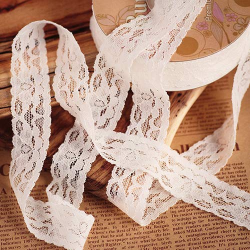 JUCOXO 1" Wide x 25 Yards Elastic Floral Pattern White Lace Ribbon for Decorating, Floral Designing and Crafts - NewNest Australia