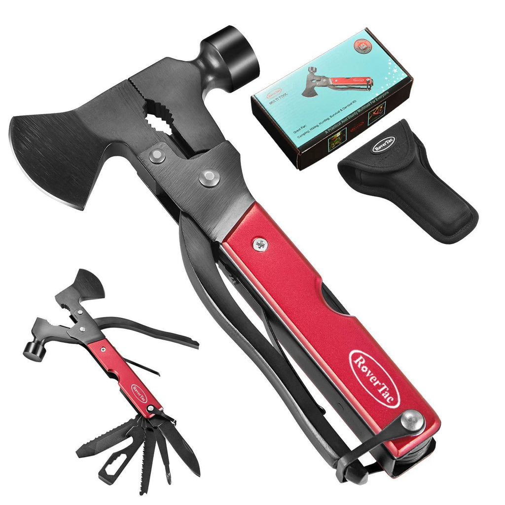 RoverTac Multitool Camping Accessories Survival Gear and Equipment 14 in 1 Hatchet with Knife Axe Hammer Saw Screwdrivers Pliers Bottle Opener Durable Sheath Gifts for Men Women Red - NewNest Australia