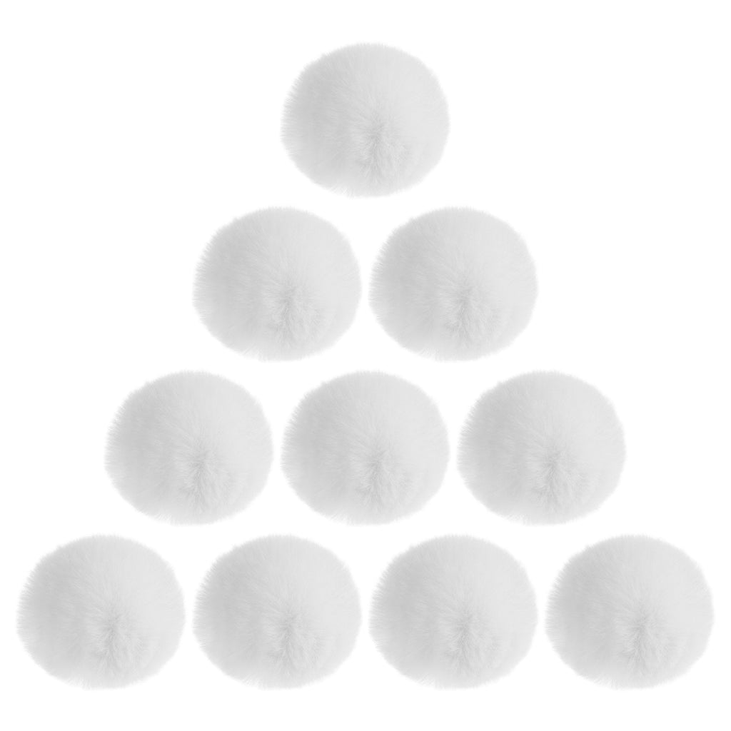 NewNest Australia - BCP 10pcs White Color Artificial Rabbit Fur Pom Pom Ball for Handbag Pendant Key Ring Decoration (2-3/4inch) 2-3/4inch 