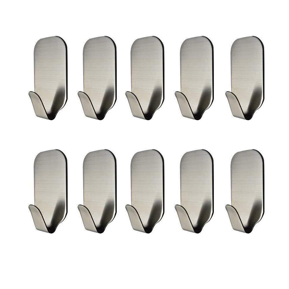 NewNest Australia - MXtechnic Self Adhesive Hook Stick on Wall 304 Stainless Steel Polished Hanging Clothes Coat Hat Hooks and Strong Heavy Duty Metal Super Power Hooks Storage Organizer (10 Pack) 