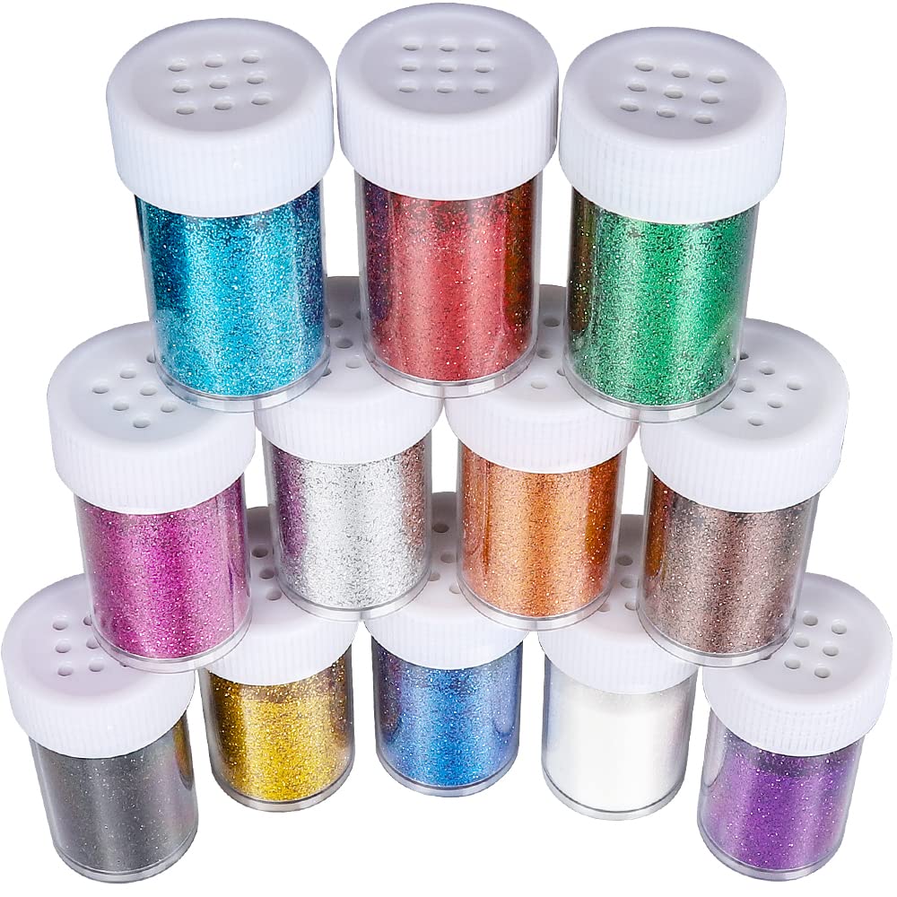 Glitter for Slime, Teenitor Extra fine Glitter Shakers in Shaker Jars, Great for Slime, Art and Crafts, Nail Art Polish, Scrapbooking, Paints, Assorted Color Kit, 15g Each, Set of 12 - NewNest Australia