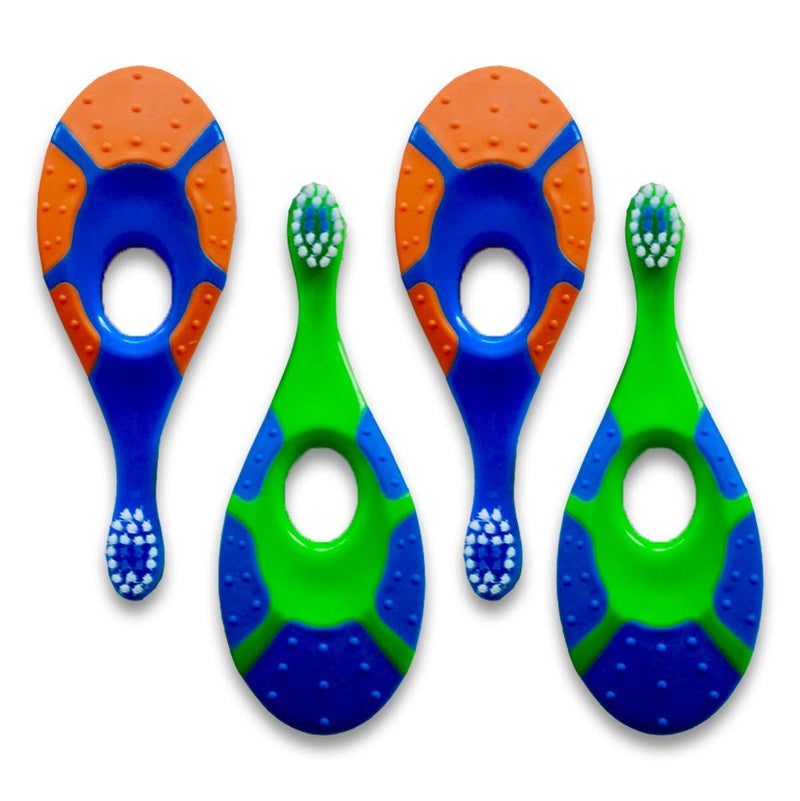 Trueocity Baby Toddler Toothbrush 4 Pack, Soft Bristles, Teething Finger Handle Toothbrushes for 0-2 Years - Training First Set (Blue, Green, Orange) - BPA Free Blue - NewNest Australia