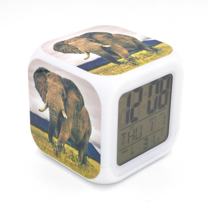 NewNest Australia - BOYAN New Wild Elephant Animal Led Alarm Clock Creative Desk Table Clock Multipurpose Calendar Snooze Glowing Led Digital Alarm Clock for Unisex Adults Kids Toy Gift 
