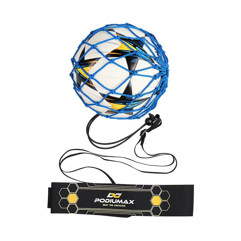 PodiuMax Hands-Free Soccer Kick/Throw Trainer, New Ball Locked Net Design, Adjustable Waist Belt & Cord Suit for All Levels (Fits Ball Size 3, 4, 5) Blue - NewNest Australia