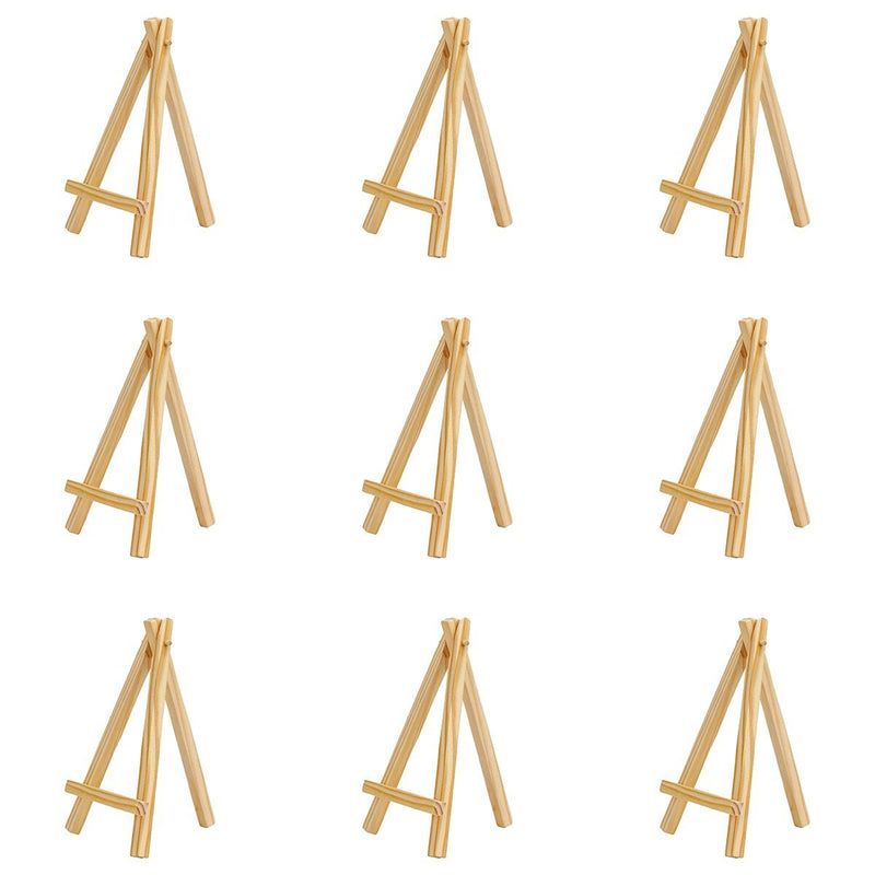 NewNest Australia - Mini Wooden Easels Display - 3Inch Mini Easel & Canvas Collection, Mini Natural Wood Display Easel (Pack of 9 Easels) Large 