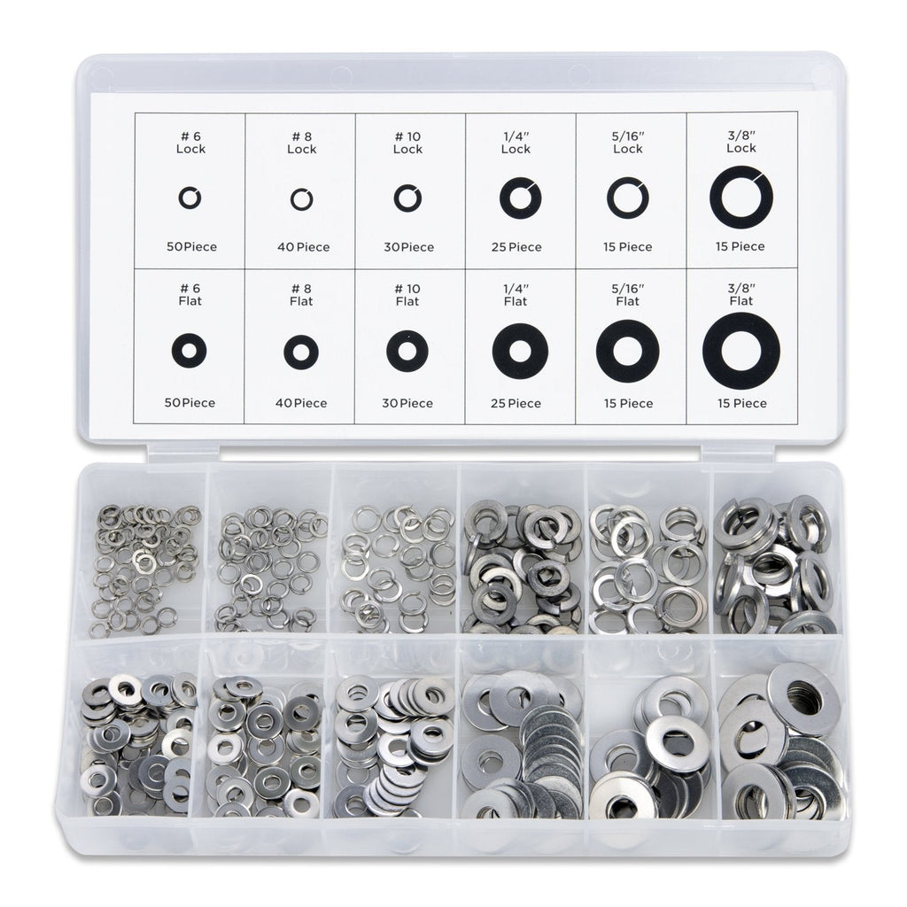 NEIKO 50400A Stainless Steel Lock and Flat Washer Assortment | 350 Piece Set | 12 Different Sizes in Spring Lock and Flat Design | Prevent Loose Fasteners - NewNest Australia