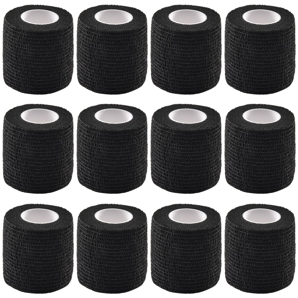 12 Pieces Self Adhesive Bandage Wrap Tape Stretch Self Adherent Cohesive Toe Tape for Sports, Wrist, Ankle, 5 Yards Each (Black, 2 Inches) Black 12 Count (Pack of 1) - NewNest Australia