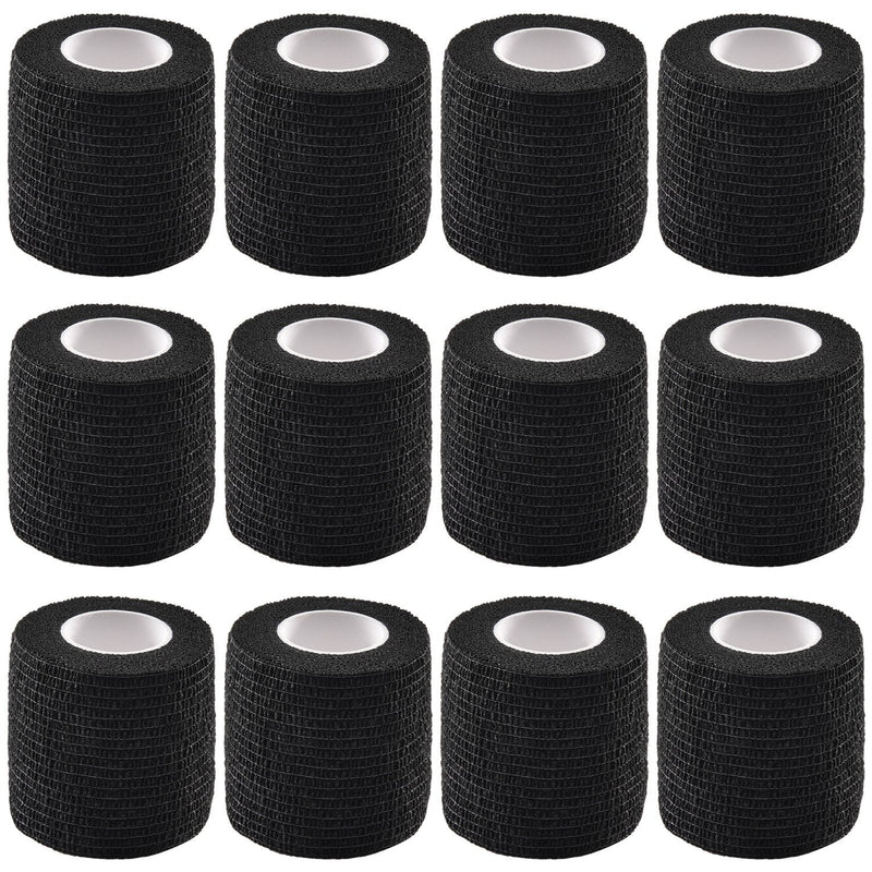 12 Pieces Self Adhesive Bandage Wrap Tape Stretch Self Adherent Cohesive Toe Tape for Sports, Wrist, Ankle, 5 Yards Each (Black, 2 Inches) Black 12 Count (Pack of 1) - NewNest Australia