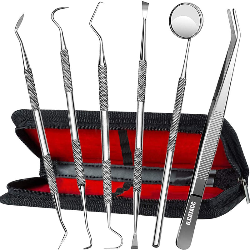 Dental Tools, Plaque Remover for Teeth, Professional Dental Hygiene Cleaning Kit, Stainless Steel Tooth Scraper Plaque Tartar Remover Cleaner, Dental Pick Scaler Oral Care Tools Set - with Case 6 Pack Dental Tools With Black Case - NewNest Australia