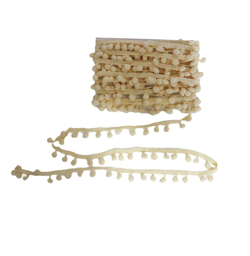 Yalulu 20Yards Mini Pom Pom Trim Ball Fringe Ribbon DIY Sewing Accessory Lace Trim for Pillow Curtains Home Decoration (Beige) Beige - NewNest Australia