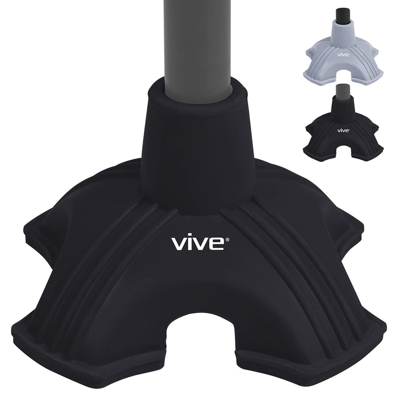 Vive Cane Tip - Quad Rubber Replacement Foot Pad for Walking Canes - Stable Four Point, Self Standing Quadruple Tripod Stand for Cane - Universal 4 Leg Attachment for Walking Stick (Black) Black - NewNest Australia