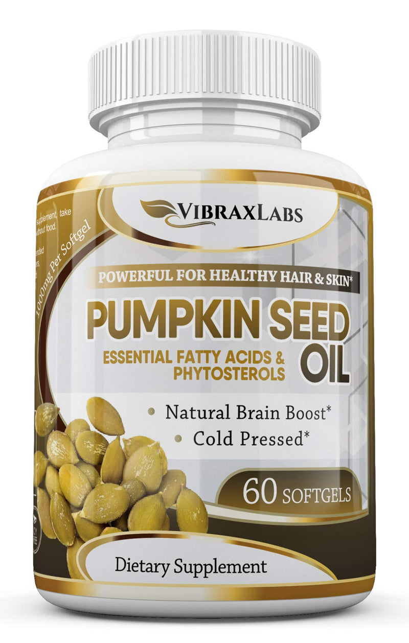 Pumpkin Seed Oil - 100% Cold Pressed Pure 1000mg Extraction - Best for Hair Growth, Younger Looking Skin & Face, Bladder Control Supplement, 60 Softgels - NewNest Australia
