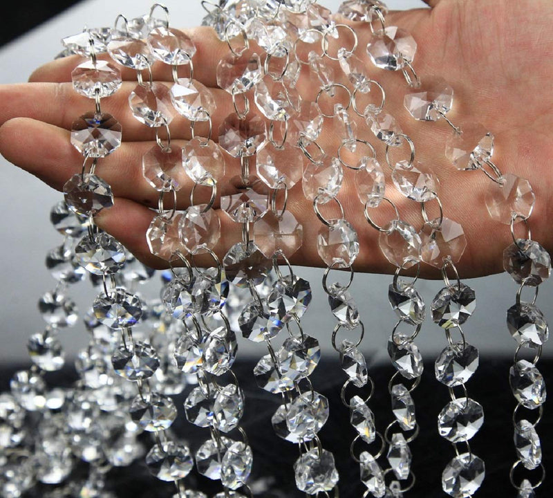 VOVOV 10 Pack (1000CM/30.5FT) Beaded Trim Clear Crystal Garland Chandelier Octagon Beads Chain - NewNest Australia