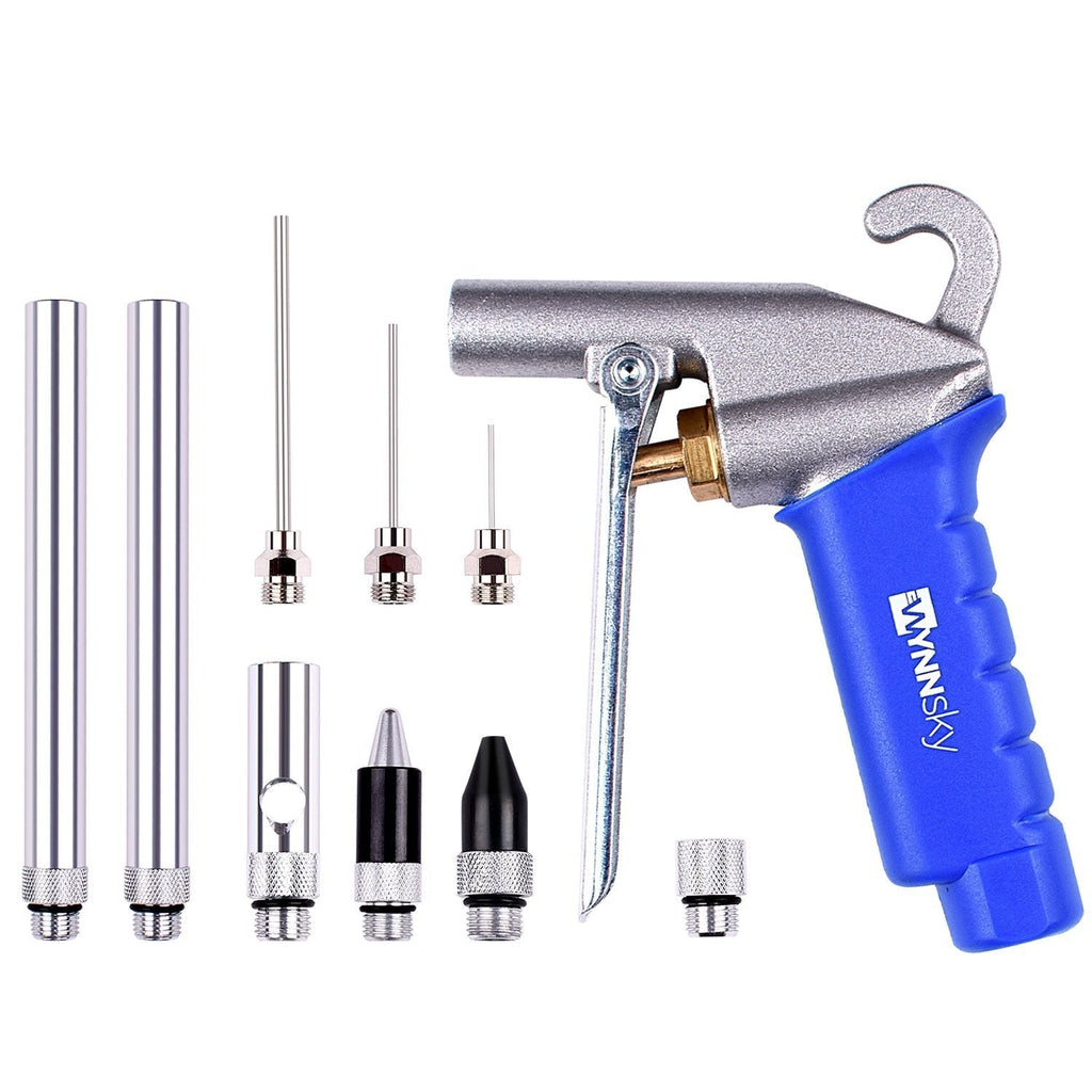 WYNNsky High Flow Air Blow Gun with 9 PCS Blower Tips, 6 inch Extensions, Needle and Rubber Tip, Xtreme Flow Nozzle, Adaptor, 120PSI Working Pressure, Air Compressor Accessories Kit, Cleaning Air Tool - NewNest Australia