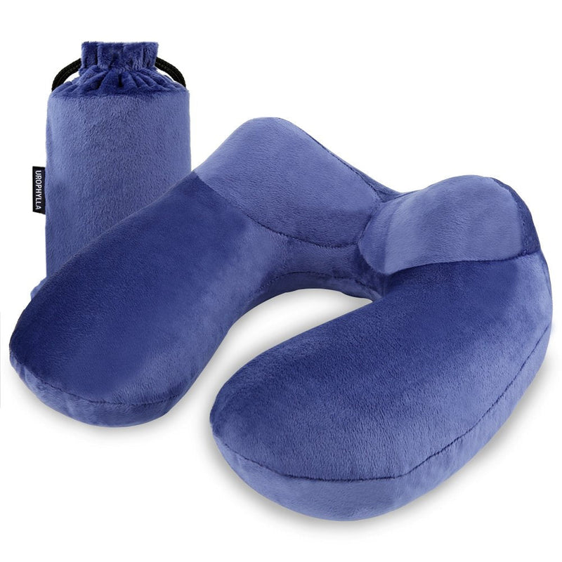 UROPHYLLA Inflatable Travel Pillow, Soft Velvet Inflatable Travel Neck Pillow for Airplanes, Train, Car, Home and Office with Packsack & Comfortable Velvet - Blue Size of Neck: 10.5''~16'' - NewNest Australia