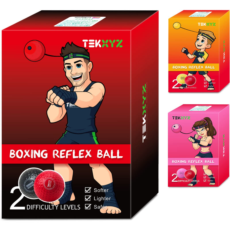 TEKXYZ Boxing Reflex Ball, 2 Difficulty Levels Boxing Ball with Headband, Perfect for Reaction, Agility, Punching Speed, Fight Skill and Hand Eye Coordination Training Black/Red - NewNest Australia